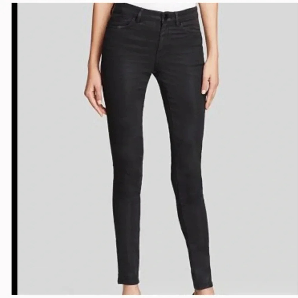 Elie Tahari Azella Skinny Waxed Light Coated Denim Jeans Black Moto Casual 0